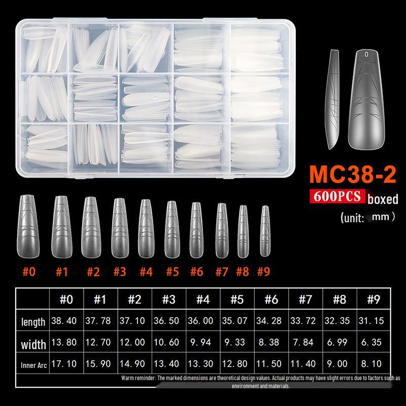 600pcs Transparent Full Cover Nail Tips with Scale Line - No Filing Needed, Traceless, Removable, Wearable False Fingernail Stickers in Box.