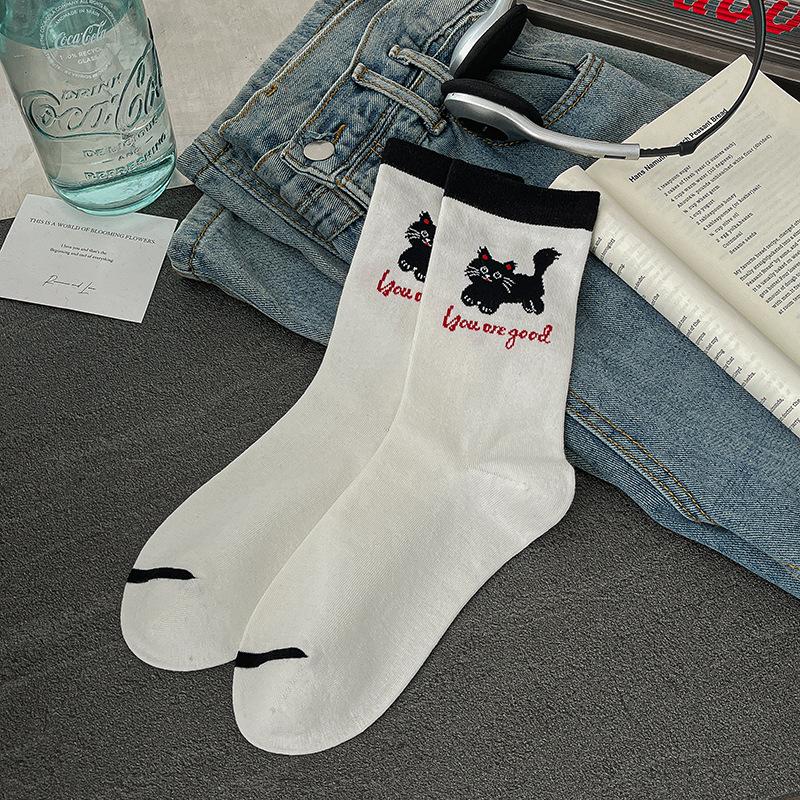 Calcetines de Algodón de Tubo de Dibujos Animados Encantadores para Mujer, Primavera y Otoño