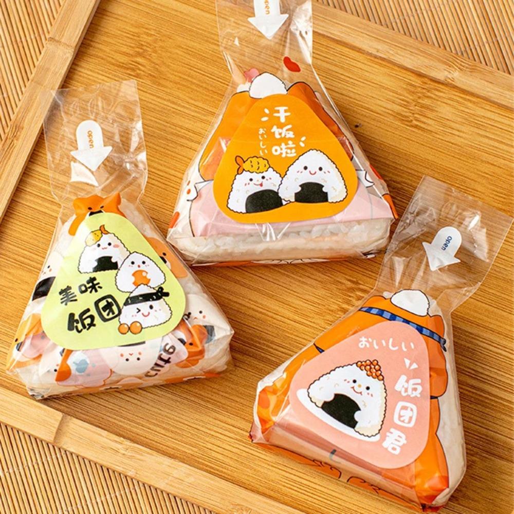 100Pcs Disposable Rice Ball Wrapper Cartoon Pattern Sushi Bag Triangle Rice Ball Packing Bag  School