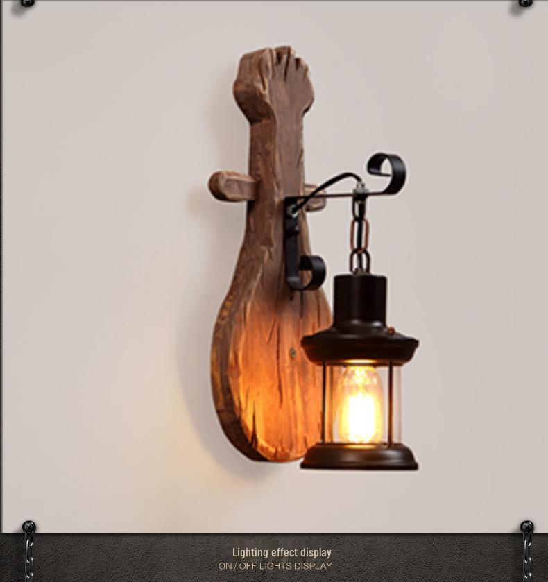 Vintage Industrial Wood Wall Lamp for Bar, Cafe, or Bedroom