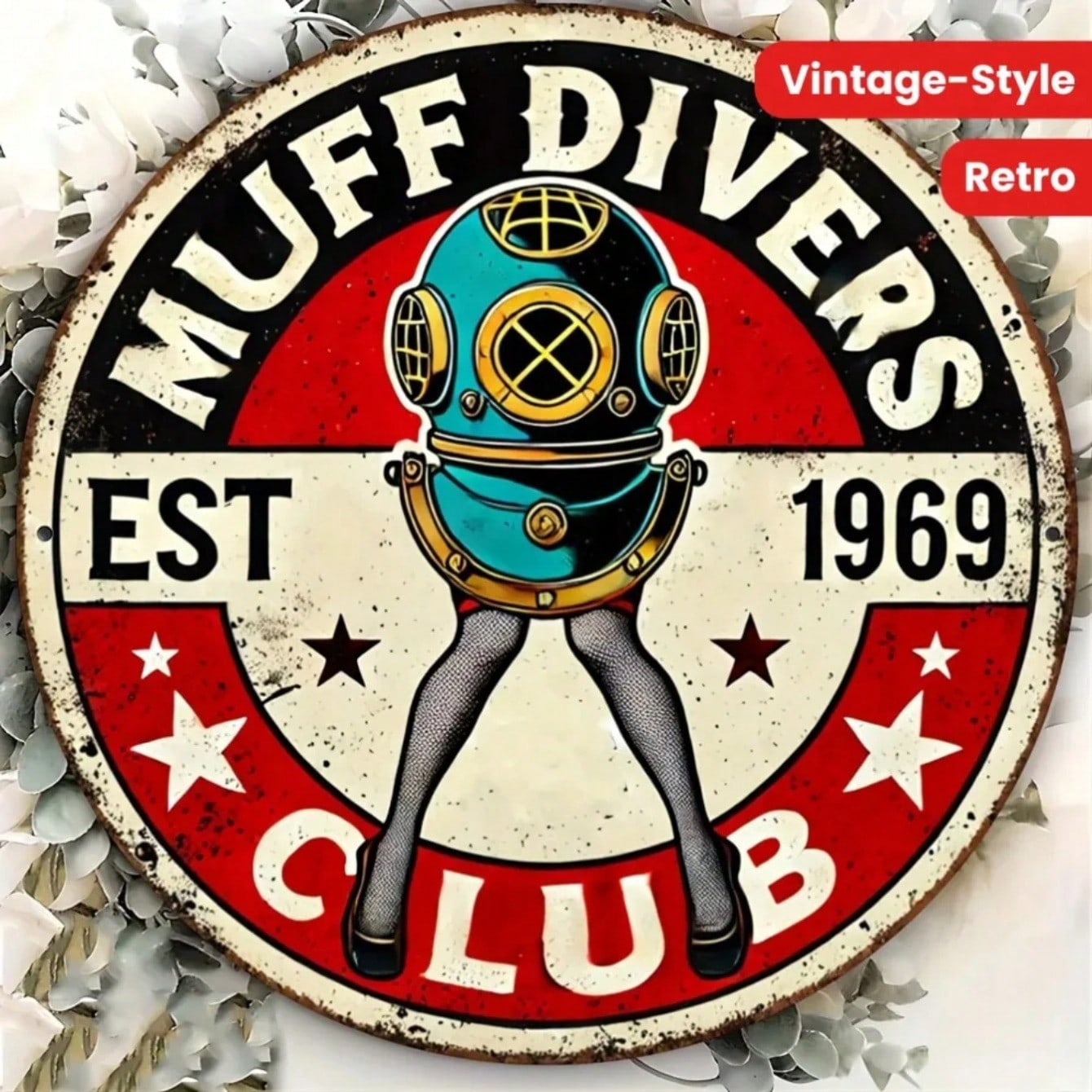 Клуб Ныряльщиков Мафф Ретро Круглая Металлическая Настенная Картина Декор Бара 1969 Винтаж разноцветный
