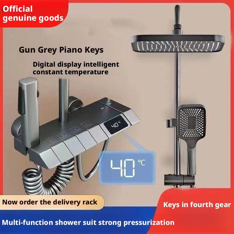 Sprchový sprchový set, Gun Gray termostatická tlaková sprcha, Sada sprchové hlavice, Celá měď.