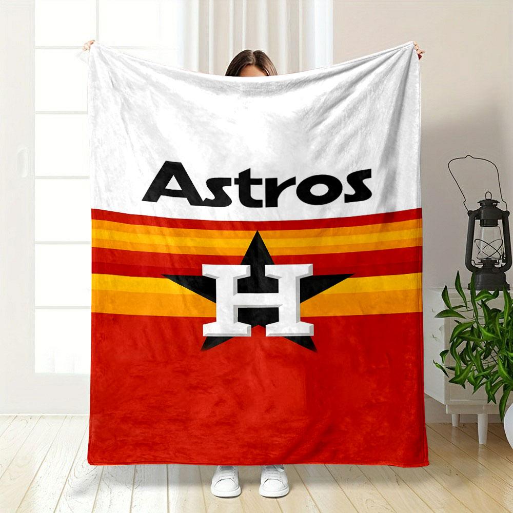 Astros Logo with Striped Background Patterned blanket, flannel, suitable for all seasons, home decor, warm and cozy