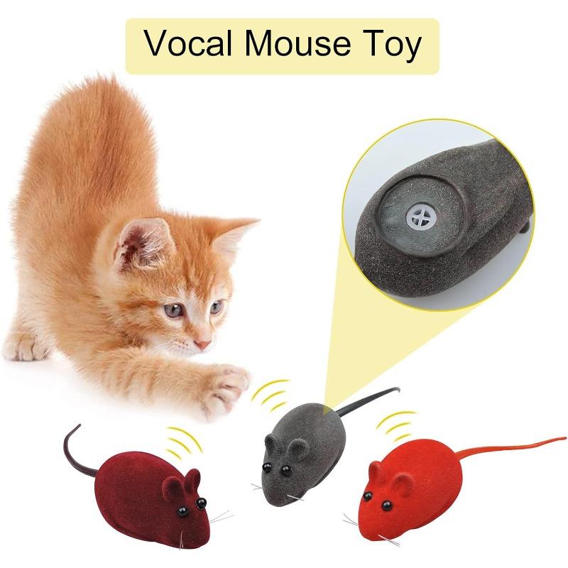 Interactive Sound Plush Rubber Vinyl Mouse Pet Cat Realistic Sound Toys Flocking Mouse Funny Cat multi-Colors Pet Toys