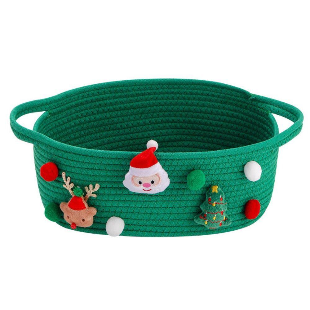 New HIgh Quality Large Capacity Christmas Gift Basket Cartoon Green Red Gift Storage Basket Simple Cotton Rope Candy Basket
