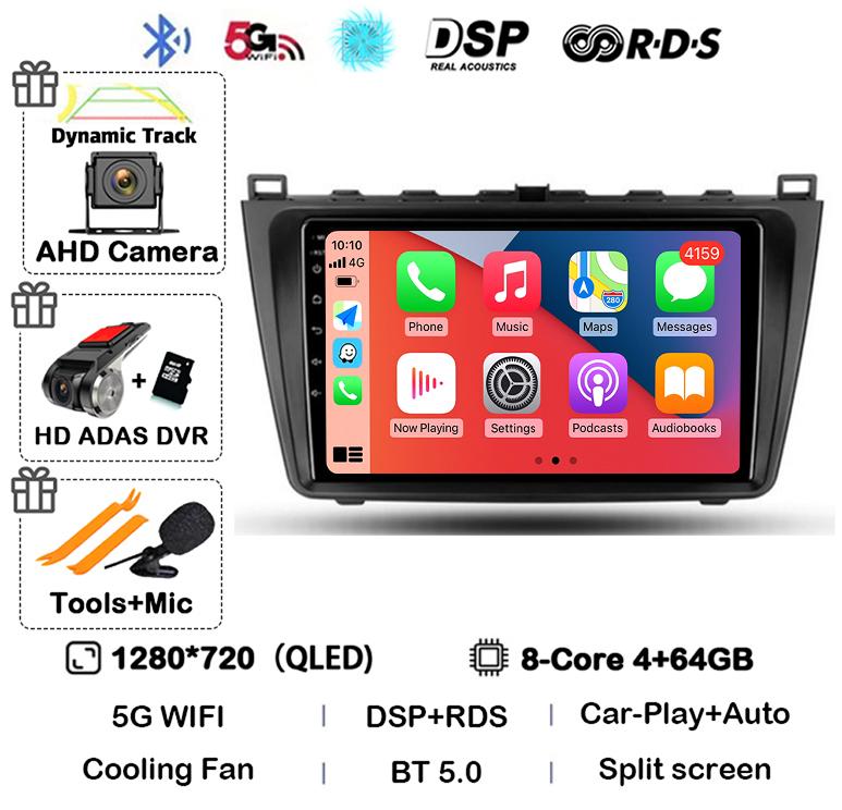 Car Radio Android14 Carplay Auto For Mazda 6 GH 2007 2008 2009 2010 2011 2012 Multimedia GPS Video Player Stereo 2din Head Unit