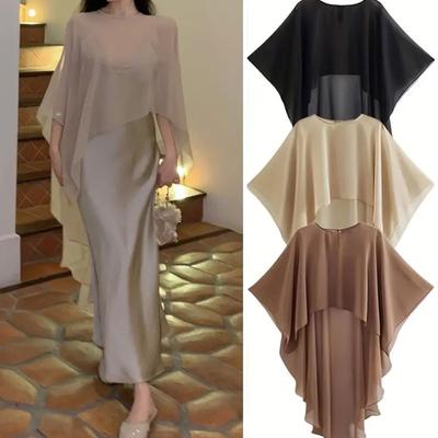1PC Chiffon Fabrics Fashion Tulle Cape Coat Simple Asymmetric New Women'S Spring And Summer Europe And The United States Wind