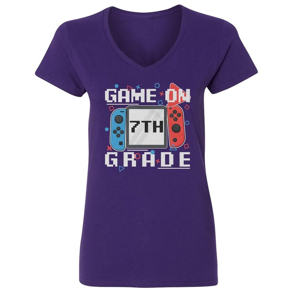

Game On 7th Grade - Back To School Controller Ladies V-Neck Tshirt Unisex T-Shirt XXXL