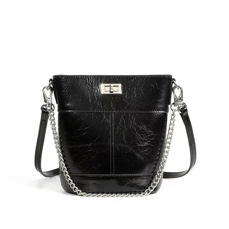 Minimalist Genuine Cow Leather Bucket Bag for Women Luxury Designer Shoulder Handbag Ladies Crossbody Bag