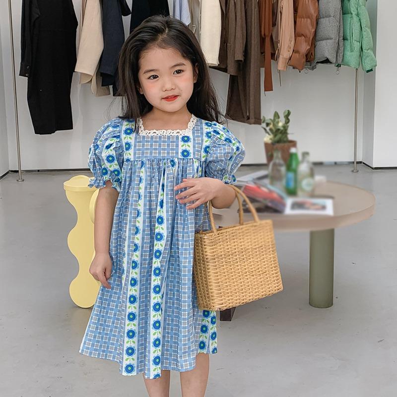 Летнее детское пышное платье с цветочным принтом на талии для девочек ...