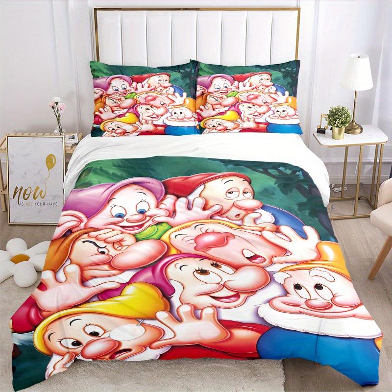 3pcs Seven Dwarfs Bedding Set 1 Soft Quilt Cover + 2 Pillowcases, Machine Washable Suitable for All SeasonsS084