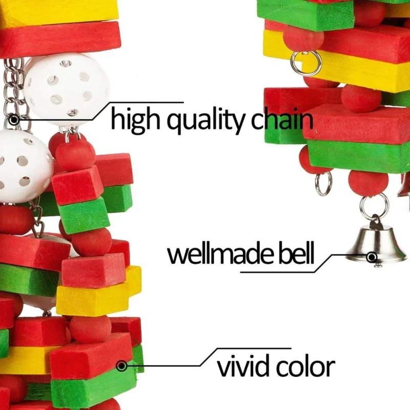 Pet Bird Chewing Toy Colorful Wooden Blocks Acrylic Beads Parrot Bite Bridge Tearing Cockatiels Training Hang Swing
