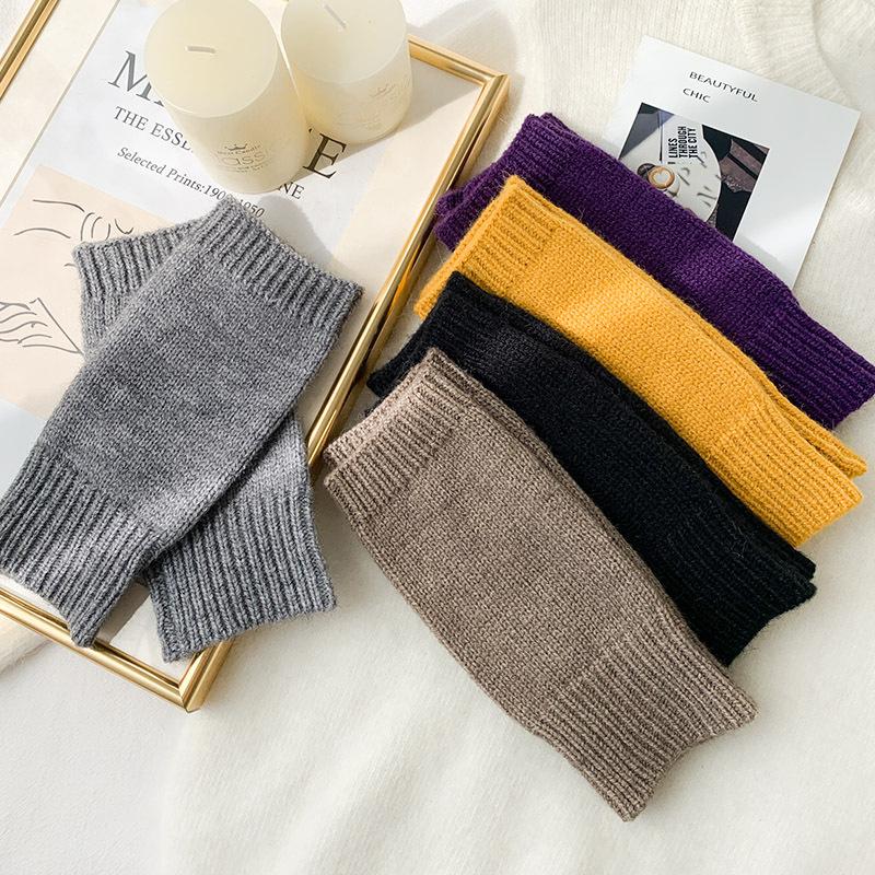 DX Knitted Half-section Gloves Female Winter Dew Finger Cute Half-finger Gloves Student Writing Korean Version Warm Wool Gloves Wholesale