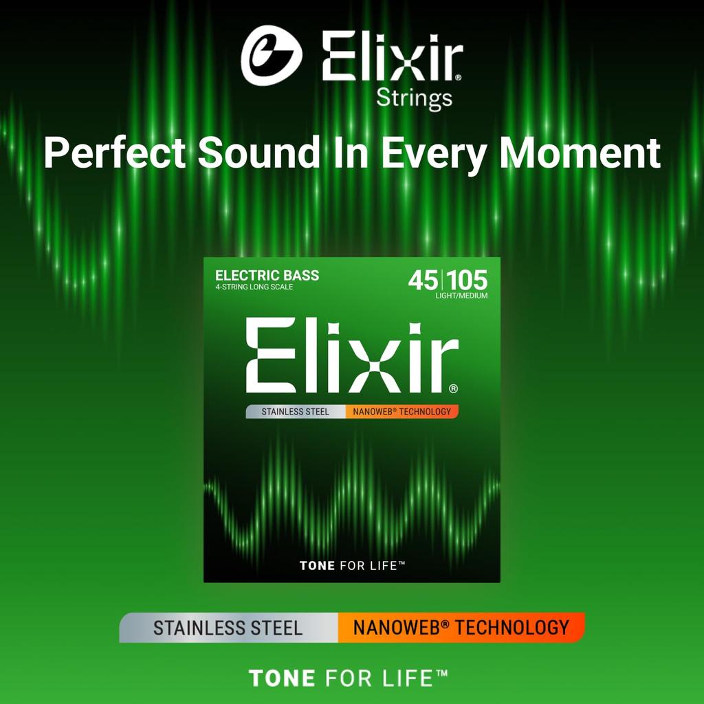 Elixir 14677 NANOWEB Stainless Steel Bass Strings, Long Scale, Light/Medium (.045-.105)
