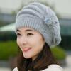 Pure Color Mom Hat Knitted Wool Female Berets Casual Winter Flower Hat  Autumn Winter