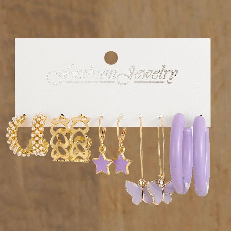 17KM Vintage Gold Color Hoop Earrings Set Pearl Metal Dangle Earrings for Women Crystal Twist Earrings Trendy Fashion Jewelry