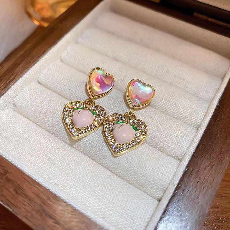 

Cute Sweet Girl High Sense Love Peach Earrings Women S Summer Temperament Stud Earrings Earrings