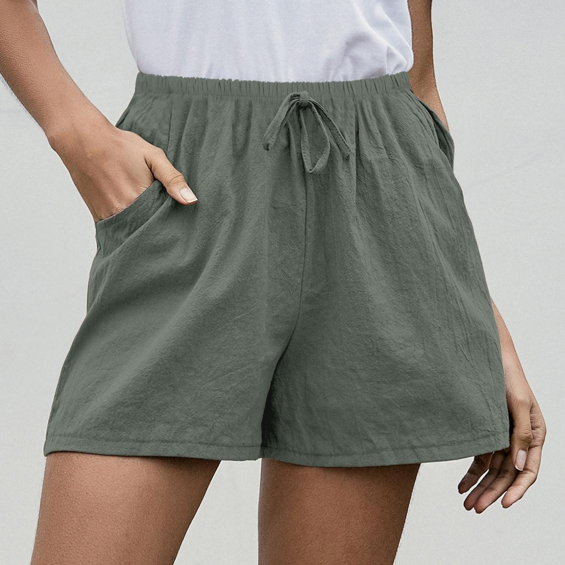 

GMXIA Женские летние хлопковые и льняные повседневные свободные шорты А-силуэта с широкими штанинами для женщин XXL армия зеленый