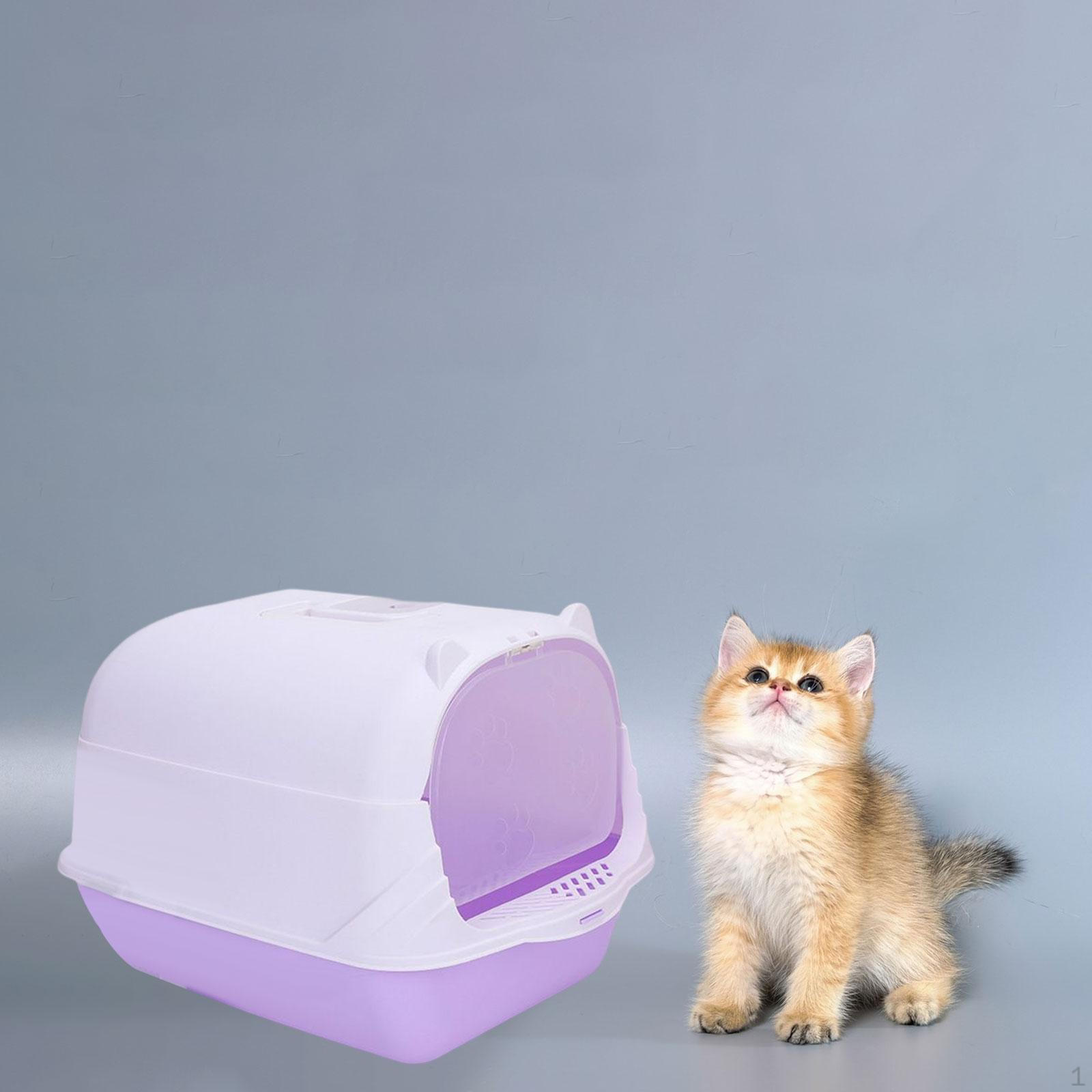 

Коробка для кошачьего туалета с высокими стенками и капюшоном, закрытый горшок, унитаз, судно, глубокий туалет с воротами для домашних животных фиолетовый