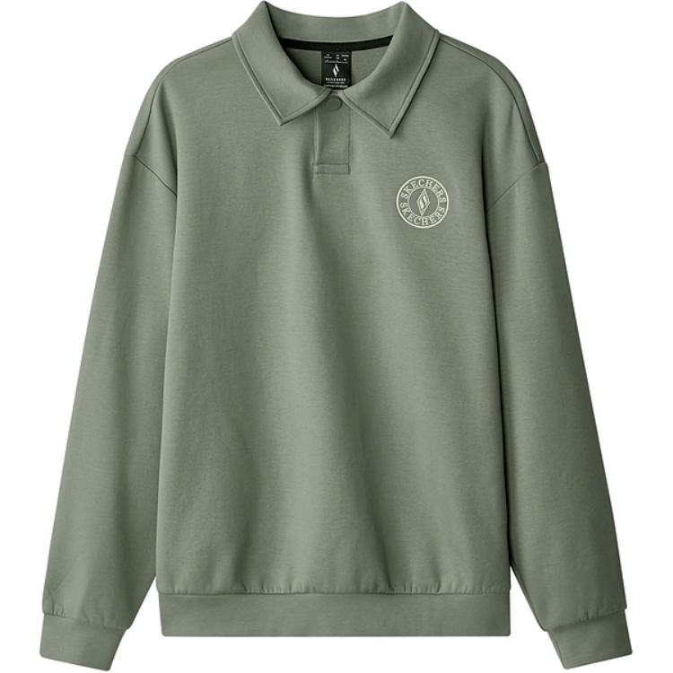 Skechers Casual Sports Long Sleeve Polo Shirt Men tops Helo-Grey L424M159-04YD S