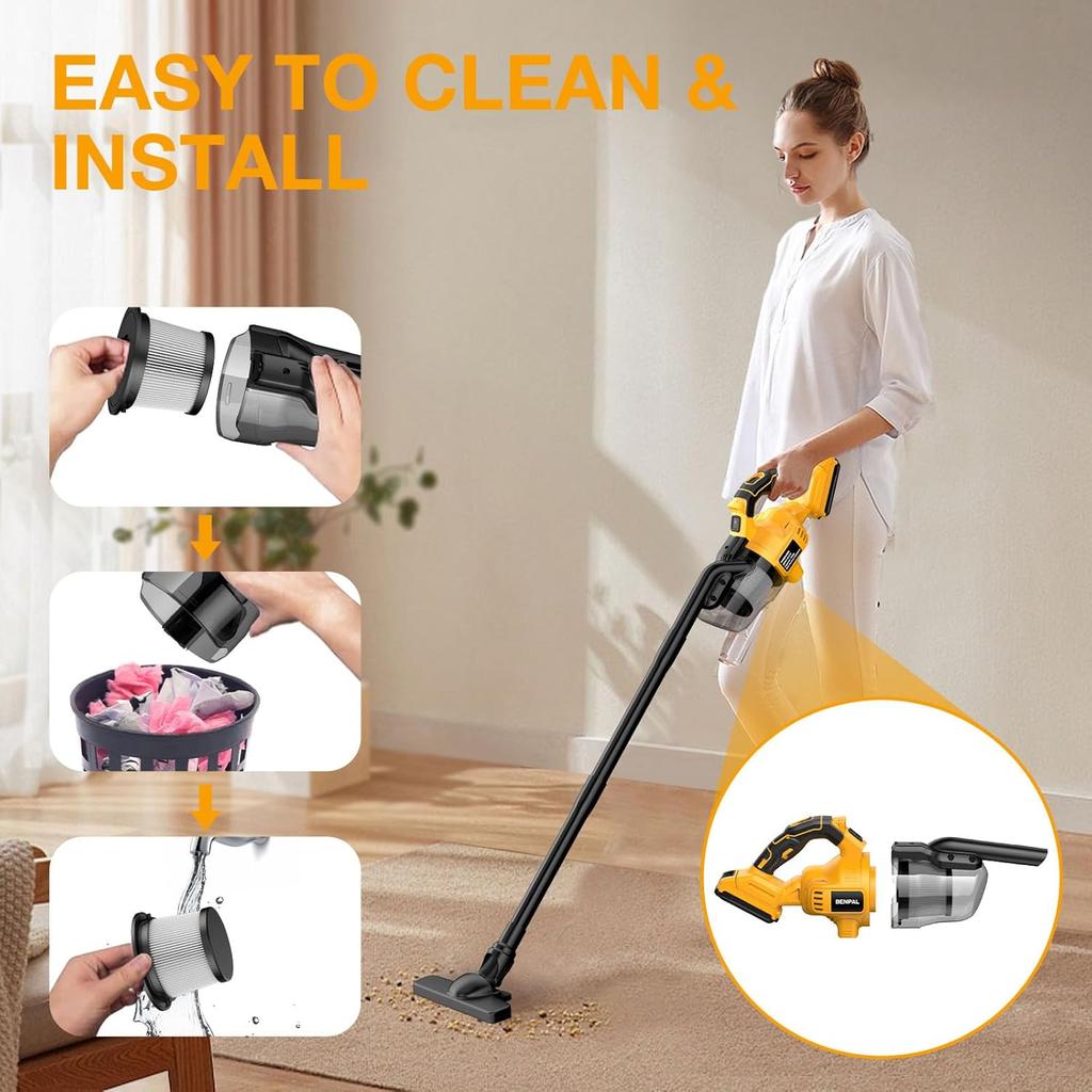 Handheld Vacuum Cleaner with 2pcs Filter Electric Cordless Vacuum for Home Car Pet Hair Clean For DeWalt 20V Battery
