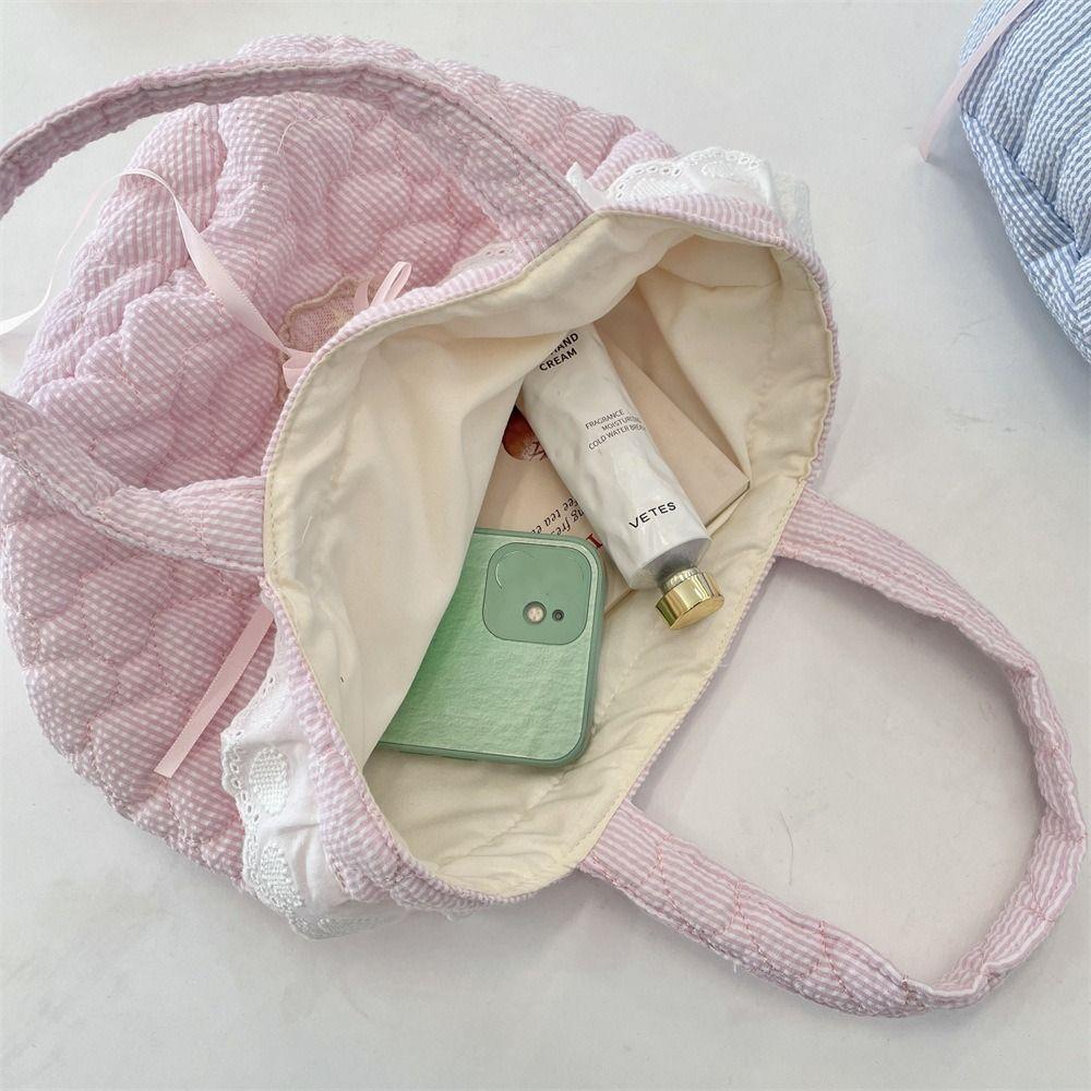 Sweet Bowknot Handbag Large Capacity Fresh Lace Lunch Bag Fashion Bucket Bag  Women