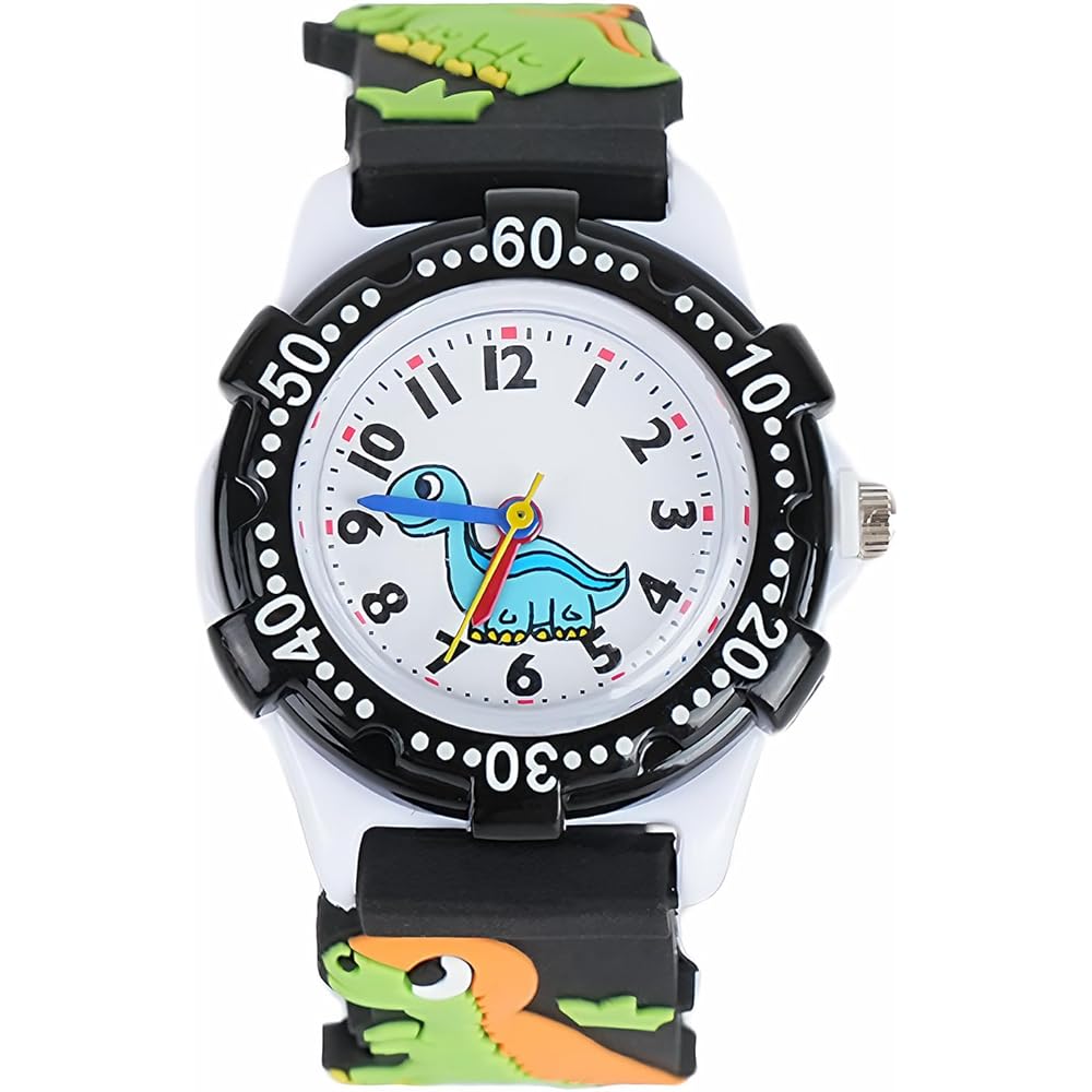 Maeau Girls Kids Watch Lightweight Dinosaur Pattern Sports Wristwatch Black
