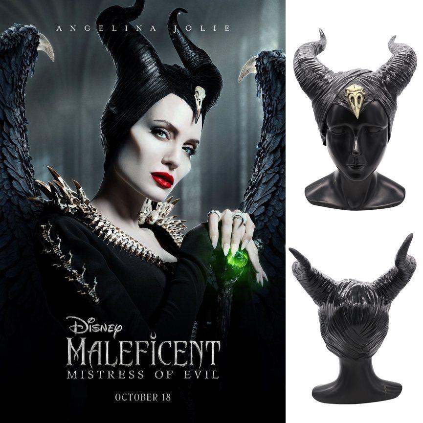 Urocza maska nakrycie głowy z rogami Maleficent 2 z 2019 roku idealna na Halloween i cosplay