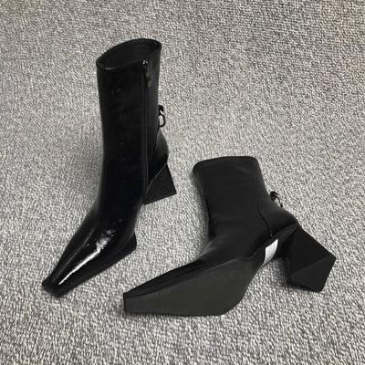 2025 Neue Eckige Zehen Knöchelstiefel,Damen Seltsame Hohe Absätze BotasMode Winterschuhe StiefelettenGröße 35-40Schwarz