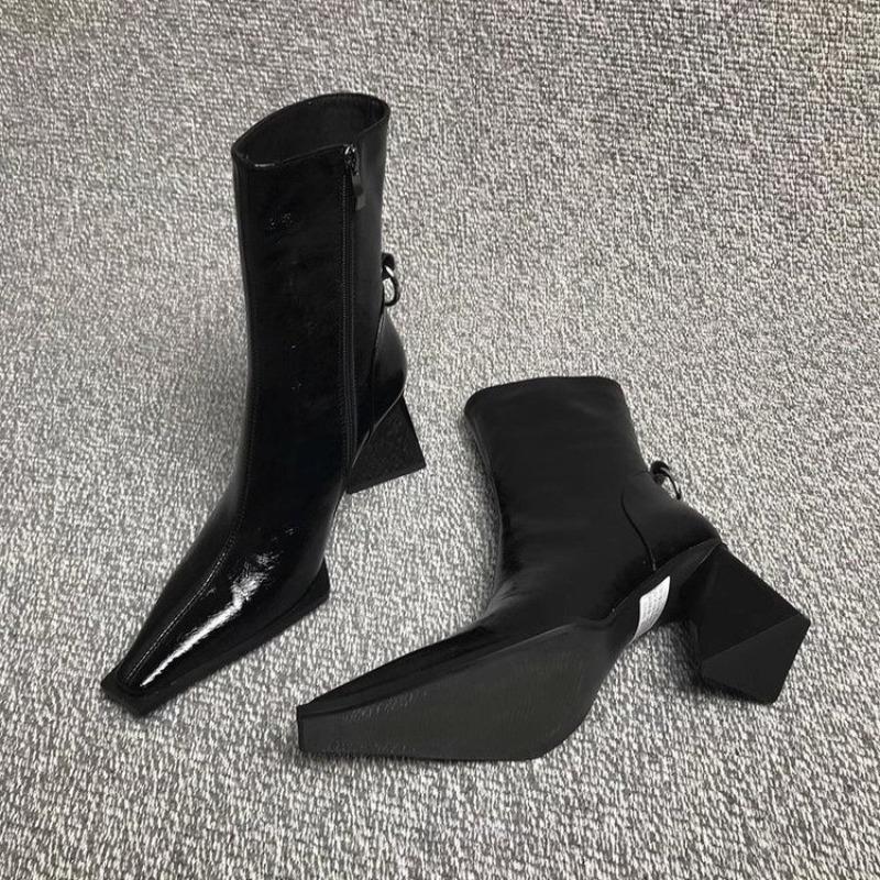 2025 New Square Toe Ankle Boots,Women Strange High Heels BotasFashion Winter Shoes BootiesSize 35-40Black
