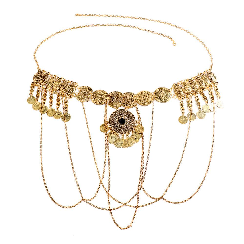 

Антикварная металлическая золотая резная поясная цепочка женский аксессуар с элементами кисточки