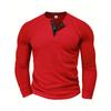 Męskie koszulki polo henley z dzianiny waflowej, z długim rękawem, gładkie, codzienne, sportowe, topy