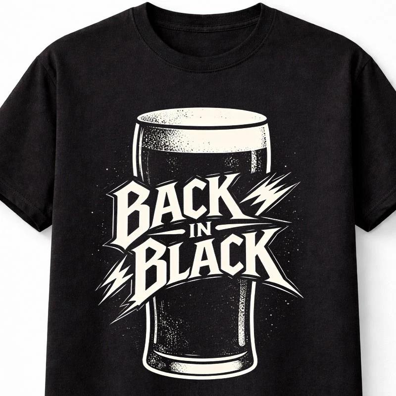 Back in Black T Shirt Beer Pint ACDC Style Beer Guinness Graphic Tee S
