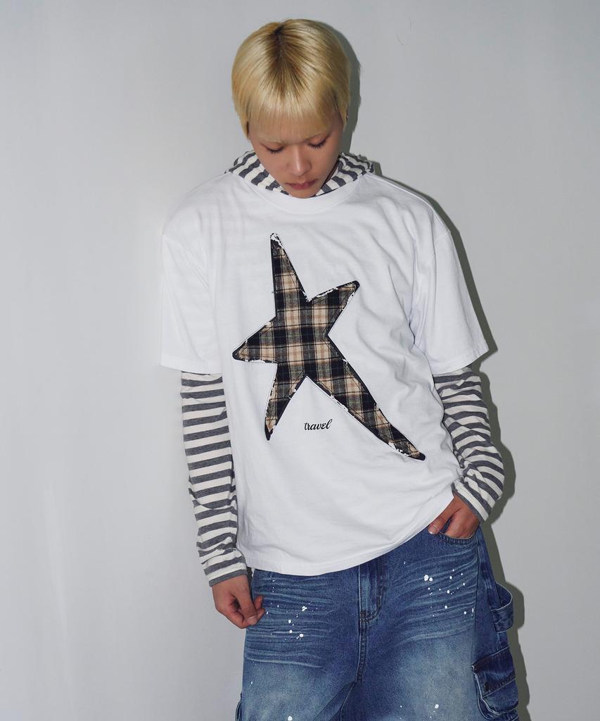 TRAVEL Check Star Short Sleeve T-Shirt White