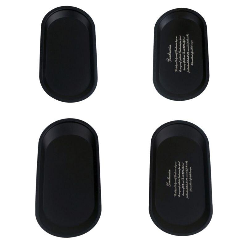 Household Black Lettering Metal Storage Tray Oval Dotted Fruit Plate Small Items Jewelry Display Tray