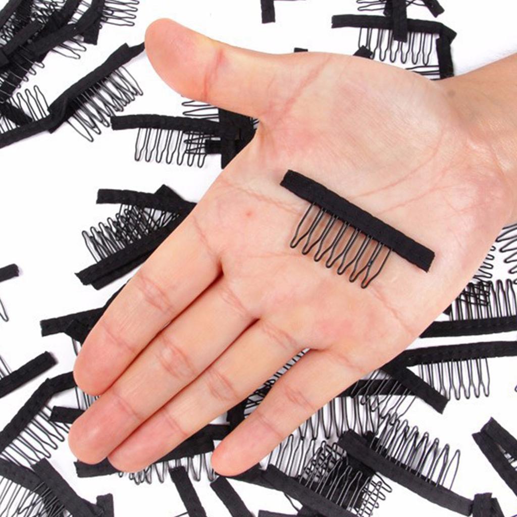 24 Pcs/lot Wig Combs 7-teeth Wig Clips Steel Teeth with Cloth Wig Combs for Making Wig Caps