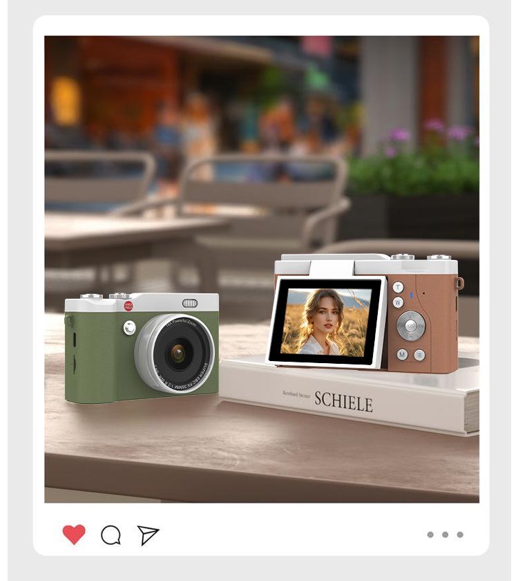 Retro 4K Flip Screen Mirrorless Camera for Students - High Definition, Portable, CCD Sensor