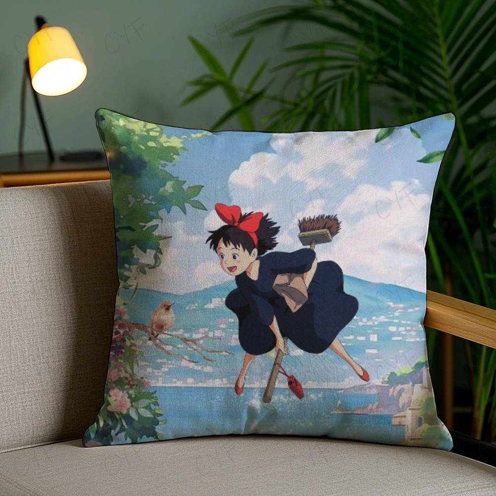 Anime Kwaii K-Kikis D-Delivery Service Pillow Case Anti-dustmite Pillowcase Invisible Zipper Silky Short Plush Sofa Cushion Cove