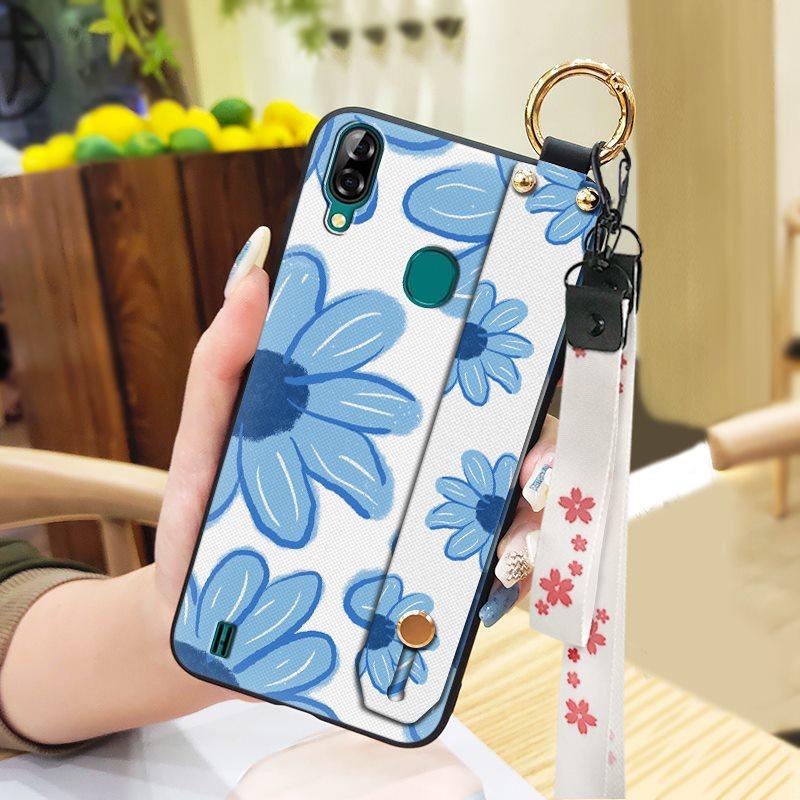 Oil Painting Waterproof Phone Case For Blackview A60 Pro Flower Durable Shockproof Phone Holder Wristband Fashion Design