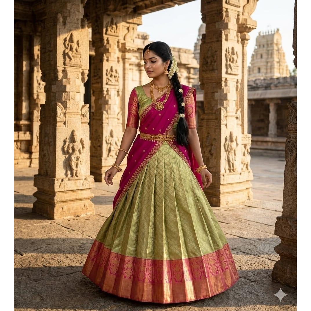Women South Style Kanjivaram Silk Lehenga Bollywood Lehenga Choli Dupatta Set
