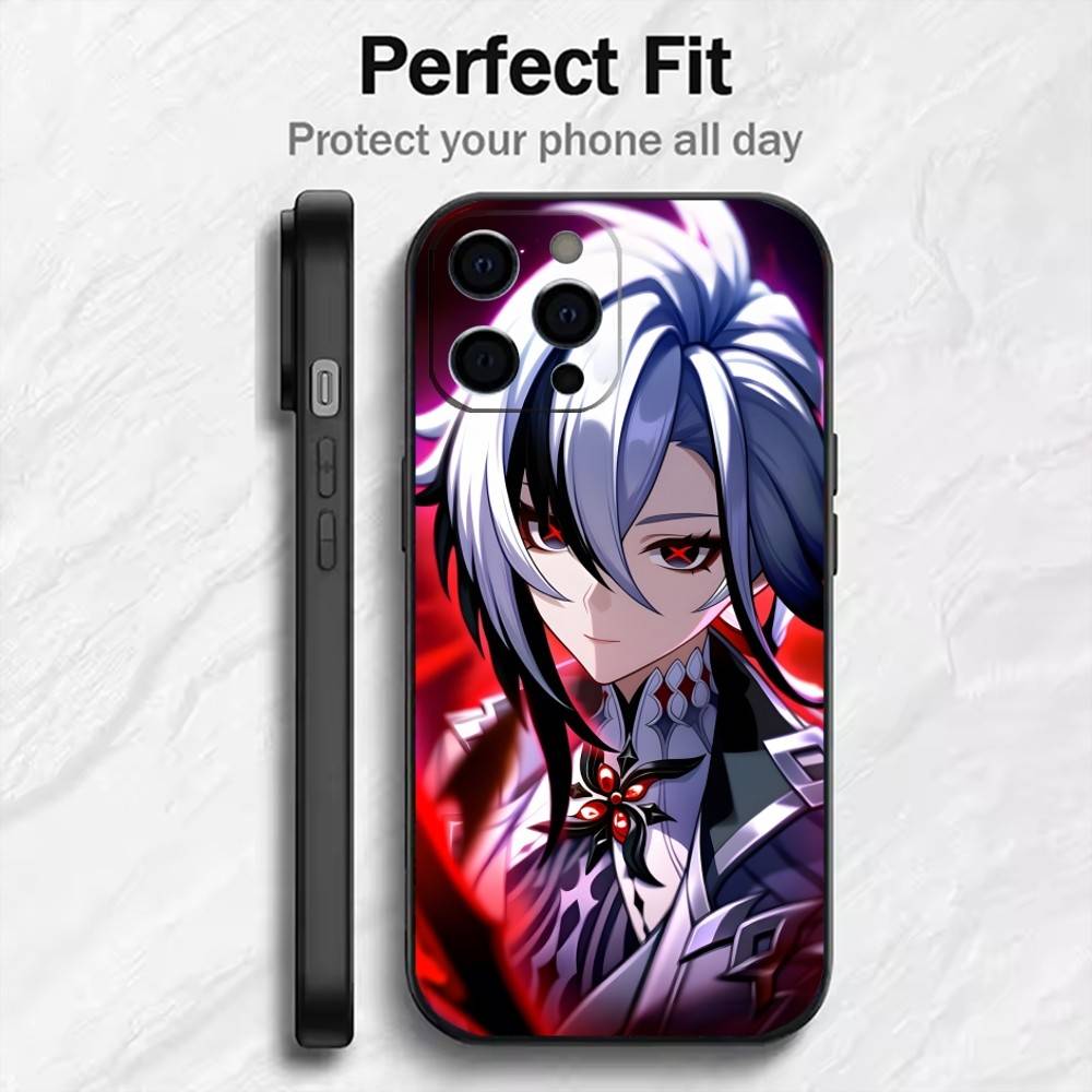 G-GenshinS The Knave  A-Arlecchino-oES Phone Case For iPhone17,16,15,14,13,12 Plus,Max Soft Silicone Black Cover