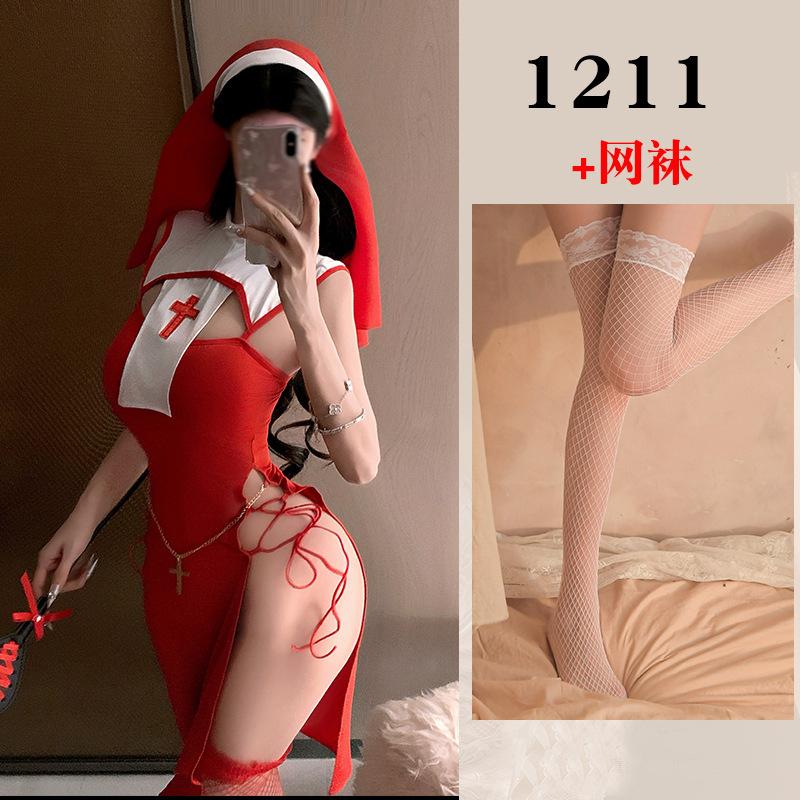 Sexy Summer High Slit Cheongsam Nun Dress Role-playing Uniform Dress Elegant Tank Mini Dress Sweet SM Exotic Women Dress 3XPC