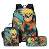 3Pcs Set NARUTO Anime School Rucksack With Front Pocket & Sling Carry Tote & Pencil Bag,Durable&Lightweight,for Boys&Girls Age 6-10
