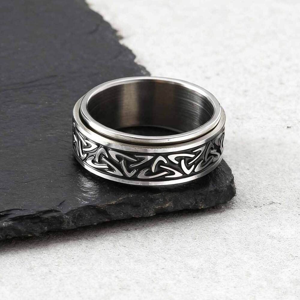 Viking Celtic Knot Rune Ring for Men,Stainless Steel Worry Stress Relief Knuckle Rotating Ring,Vintage Jewelry Gift