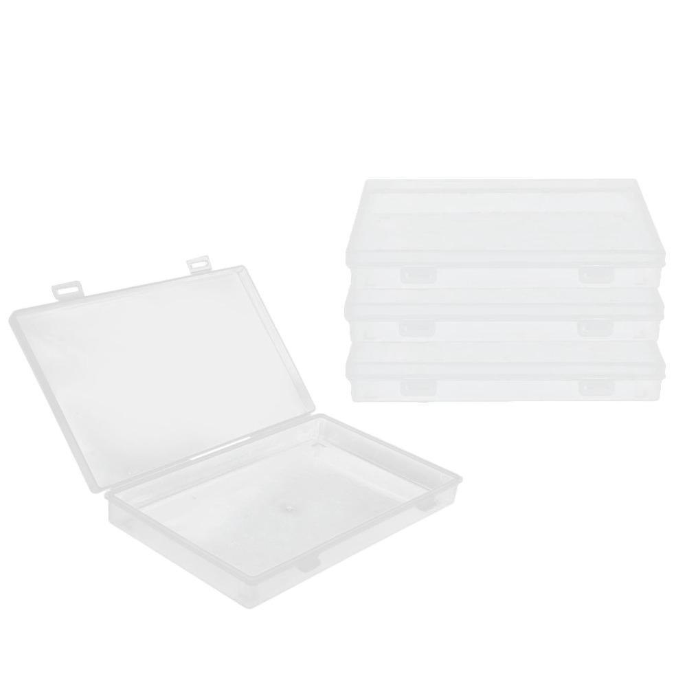 4pcs Transparent Hinged Cover Box PP Storage Container Multipurpose Storage Box  Office Supplies