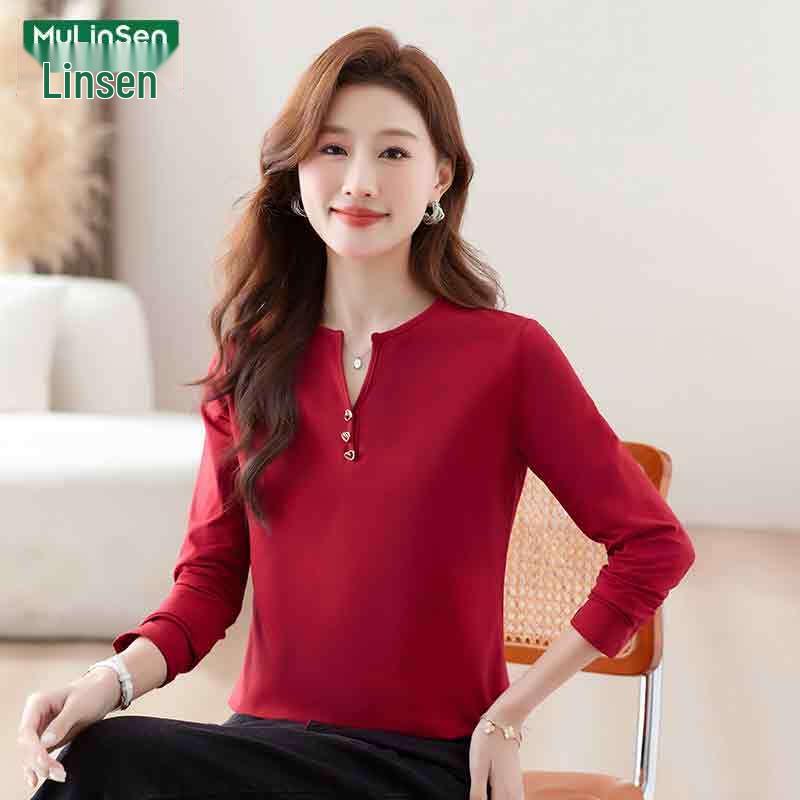 MULINSEN Women's Loose Fit V-Neck Long Sleeve T-Shirt