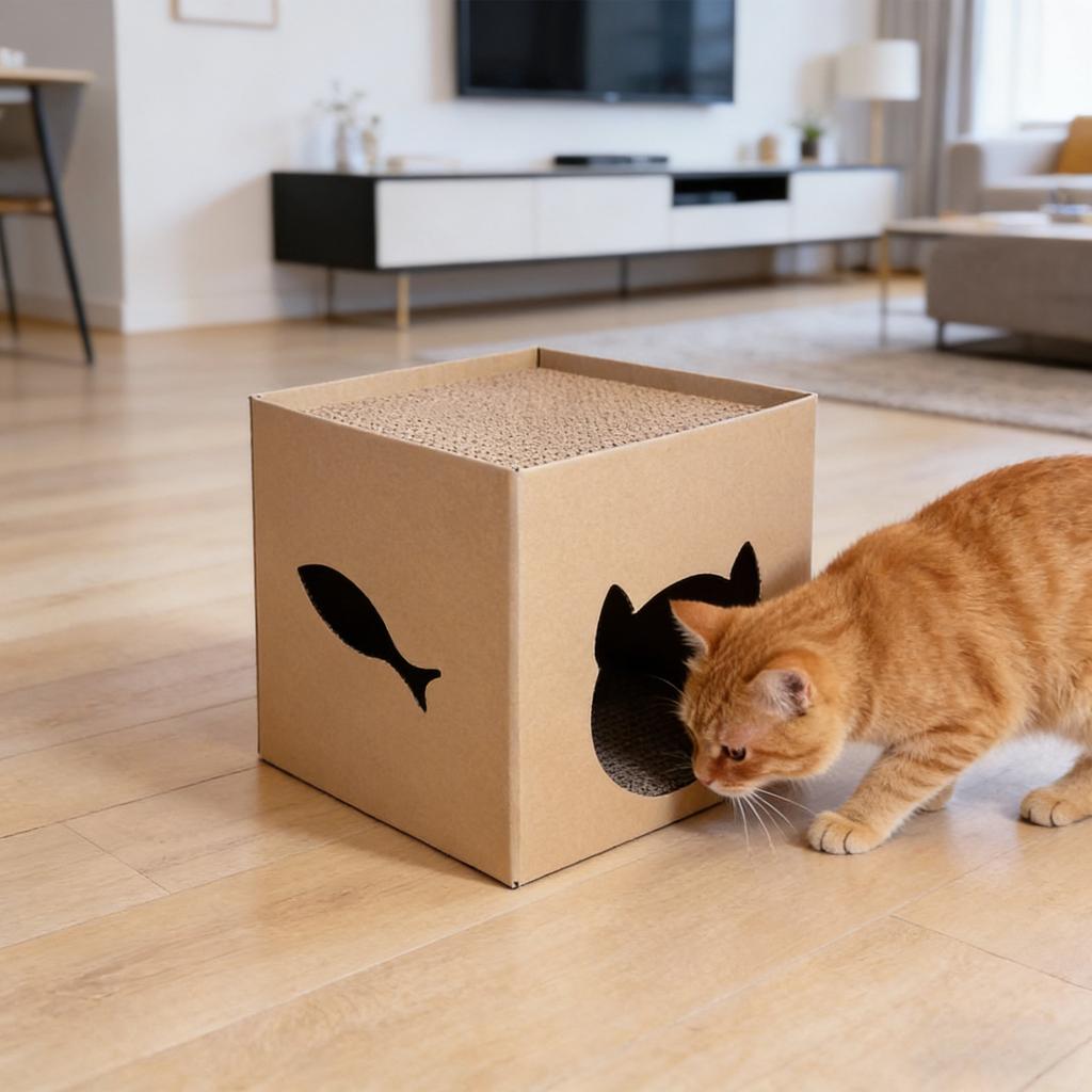 Cardboard House With Scratching Board, Corrugated Cardboard Cave And Scratching Toy, Suitable For Indoor Cats And Kittens To Sleep And Play.