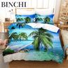 Beach Coconut 3D Tree Duvet Cover Ocean Beach Plants Bedding Collection Comforter Cover Collection For Boy Girls Bedroom Decor Bedding Collections