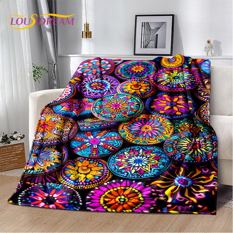 Cestas de Arte Tejido de Flores Coloridas 3D Etiopía, Manta Suave de Felpa Mandala, Manta de Franela para Sala de Estar, Dormitorio, Cama, Sofá