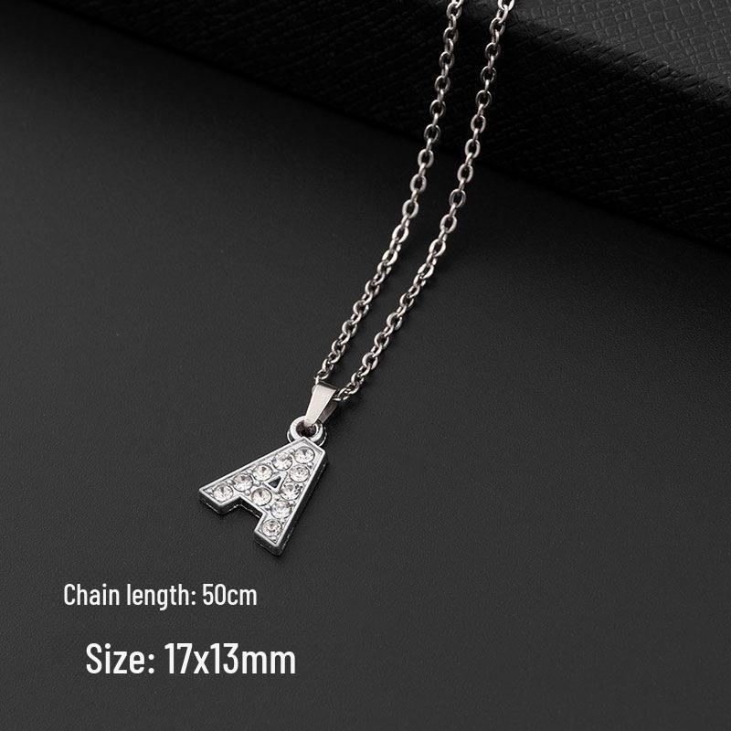 European & American Diamond Letter Pendant Necklace for Women - Stainless Steel Jewelry